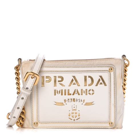 PRADA Tessuto Nylon Saffiano Crossbody Bag Talco